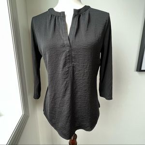 ANN TAYLOR - Black Satin Blouse with 3/4 Length Sleeves - Size S